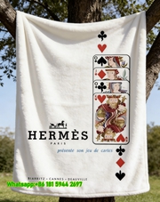 Hermès Vintage Playing Cards Flannel Throw Blanket IMG_5026